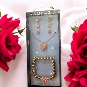 Rampage Gold and Pink Heart Necklace Set